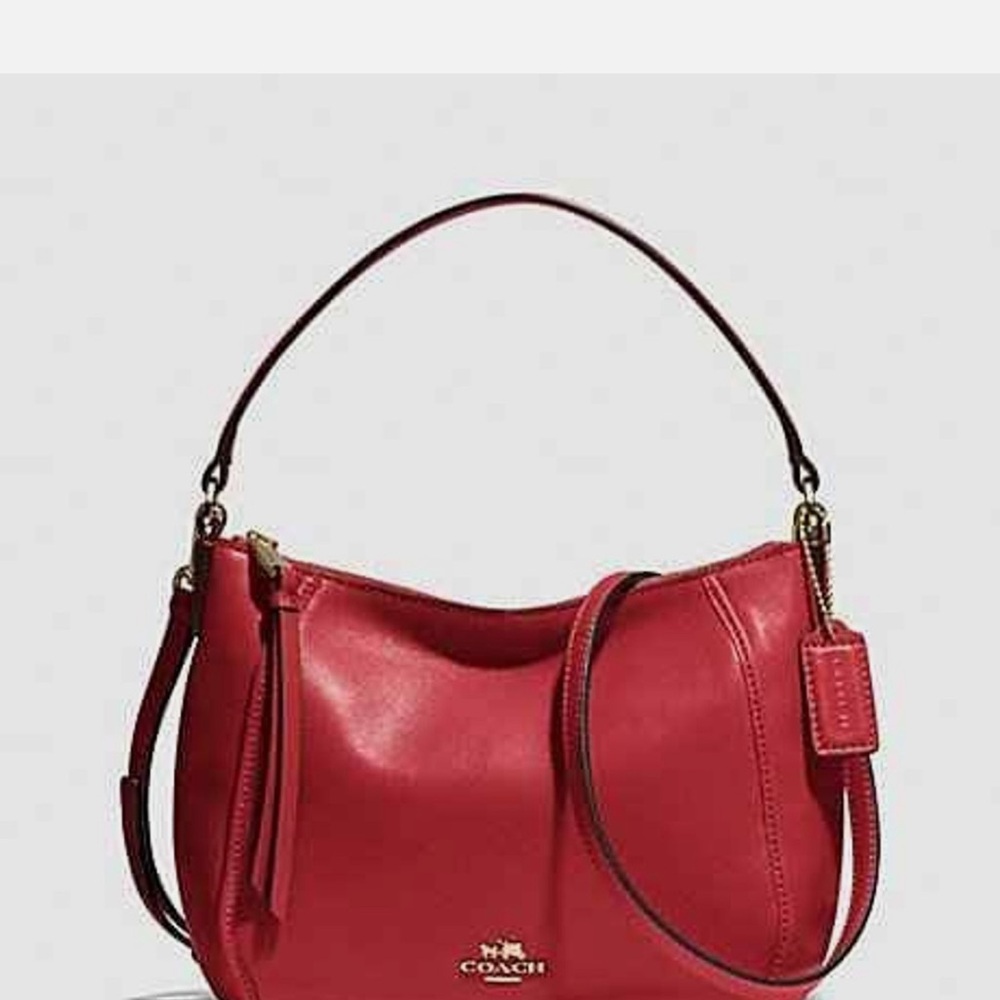 Coach coral Leather Hobo Shoulder Bag with Gold Hardware